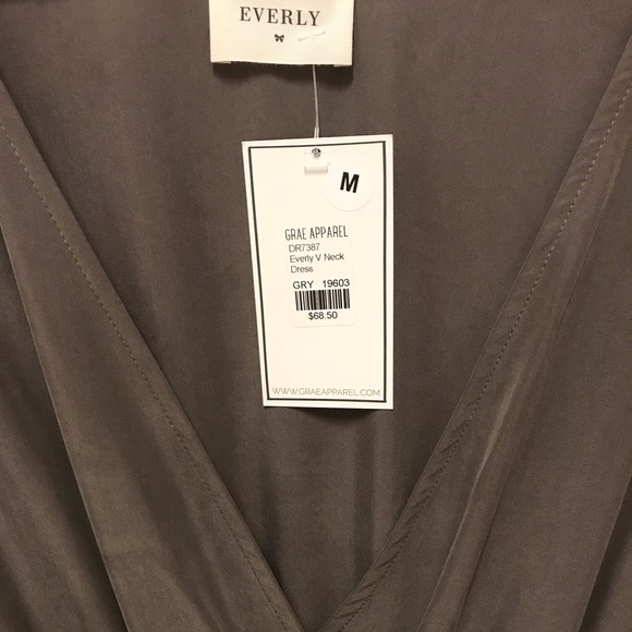 Everly Dove Gray V-Neck Dress - Picture 8 of 8